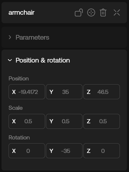 armchair 2 transform values