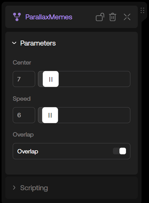 Studio UI settings for the ParallaxMemes Behavior