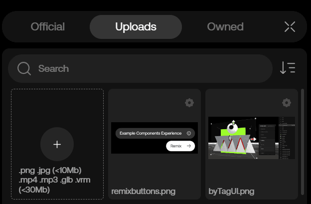 Upload tab and button